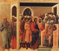 Christ Before Caiaphas, Artist: Duccio di Buoninsegna. Date: 1308-11.