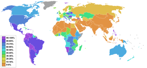 Percentage of Christians for each country