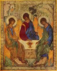 The “ Hospitality of Abraham ” by Andrei Rublev: The three angels represent the three persons of God