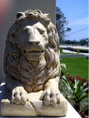 The lion is the symbol of the Tribe of Judah. It is often represented in Jewish art, such as this sculpture outside a synagogue