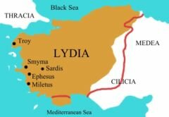 Map of Lydia in ancient timesshowing location of Ephesus and other ancient cities in western Anatolia