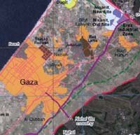 A portion of a map of the Gaza Strip, 1999, highlighting the main city, Gaza, courtesy of the UTexas at Austin